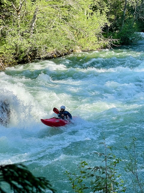 Kayaker navigating whitewater rapids